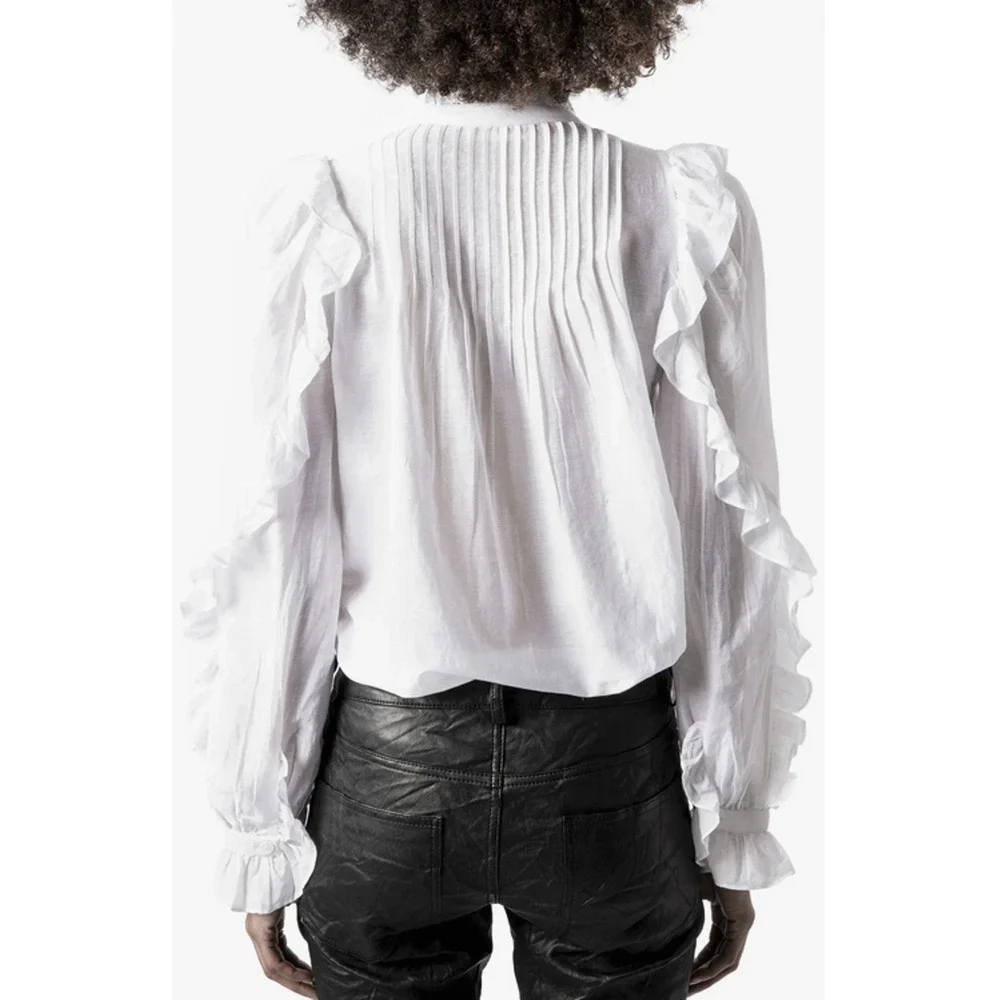 Zadig & Voltaire Women Timmy Tomboy Pleated Ruffled Top White Size XS - Picture 3 of 5
